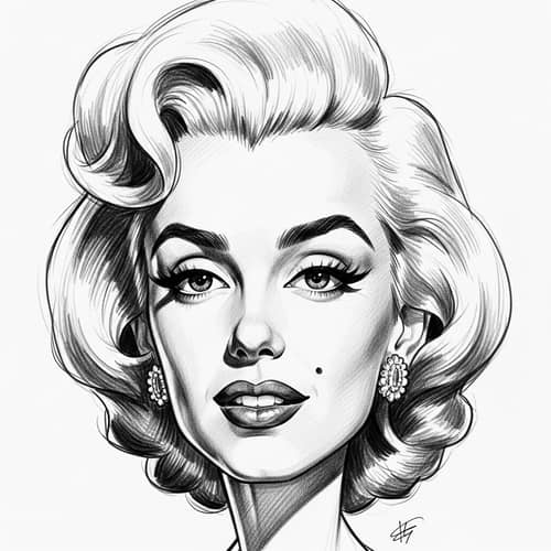 Detailed Caricature Sketch of 1950s-Style Iconic Actress