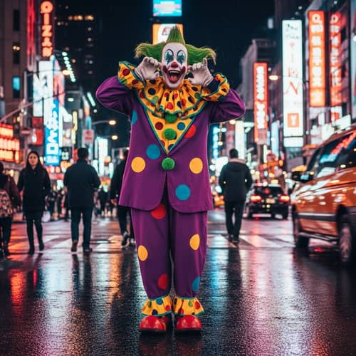 Green-Haired Clown: Playful Mewing in Neon City | Website