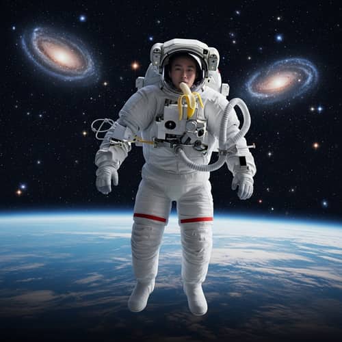 Astronaut Eating Banana in Space