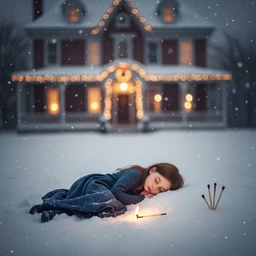 The Little Match Girl in Slumber: Christmas Snow Scene