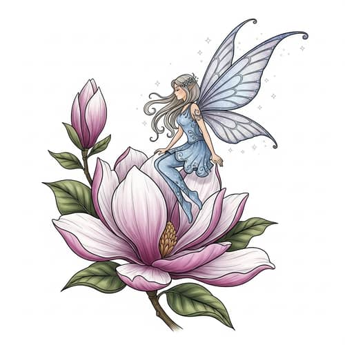 Enchanting Fairy Tattoo Design on Beautiful Flower