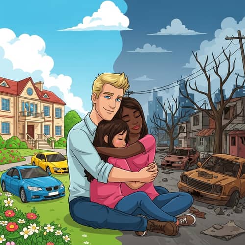 Contrasting Backgrounds Cartoon: Wealth vs. Poverty Depiction