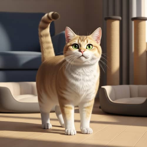 Playful Short-Haired Domestic Feline - Gold & White