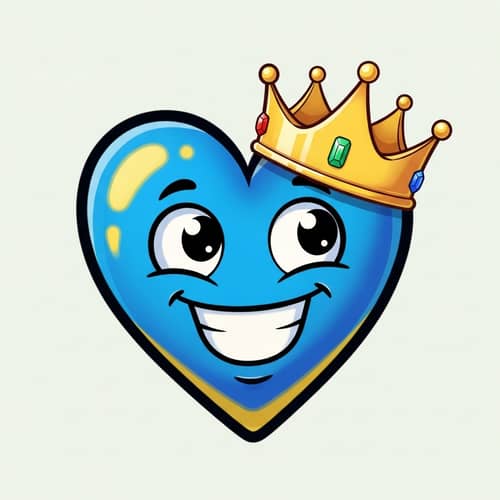 Smiling Blue Heart Emoji with Golden Crown Illustration