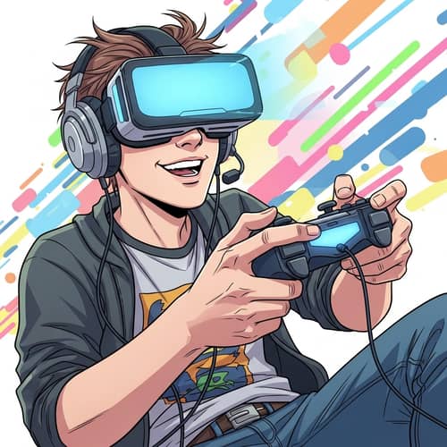 Young Adult Engaged in High-Tech Playful World