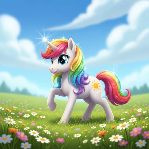 Colorful Unicorn Frolicking in Lush Field | Joyful Imagery