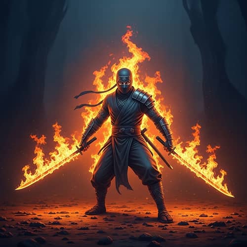 Fiery Ninja Master Controlling Flames | Ninja Swords Image