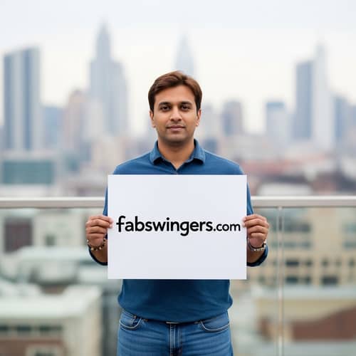 South Asian Man Holding Sign for Fabswingers.com