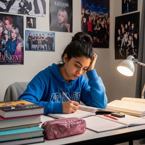 Teen BTS Fan Hispanic Girl: Struggling Student Lifestyle