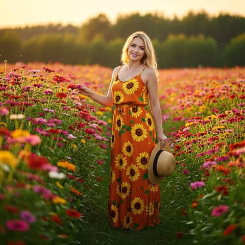 Blonde Beauty in Orange Sundress | Garden Portrait