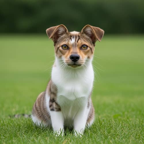 Cat-Dog Hybrid in White and Brown Patches