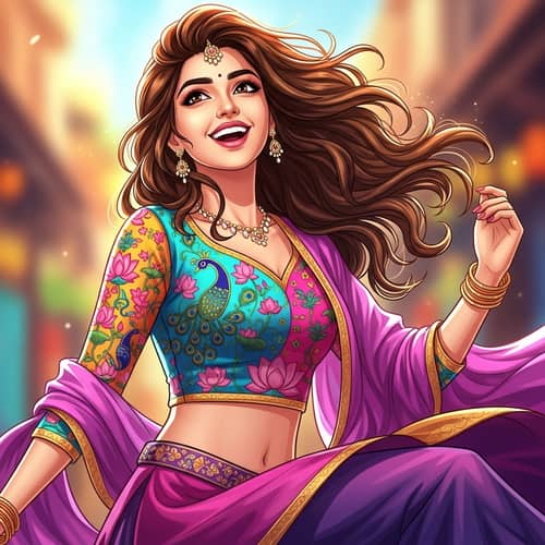 Joyful Young Indian Woman | Colorful Digital Illustration