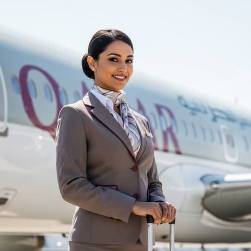 Confident South Asian Air Hostess | Welcome Aboard with Qatar Airways