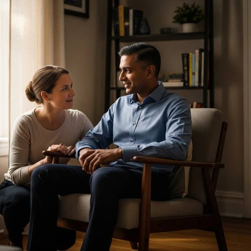 Multi-Ethnic Peaceful Scene: South Asian Man and Caucasian Woman