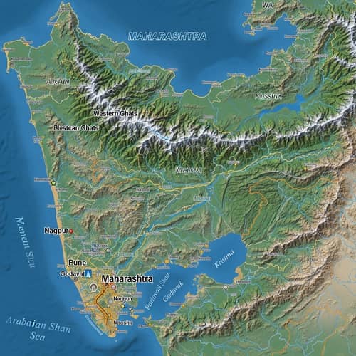 Detailed 3D Map of Maharashtra | Geographical Features & Cities