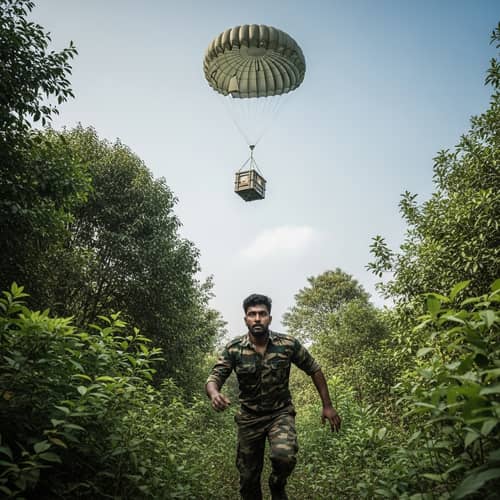 Thrilling Forest Airdrop: South Asian Man in Action