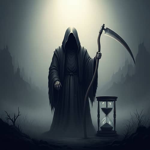 Medieval Depiction of Mortality | Cloaked Figure & Hourglass