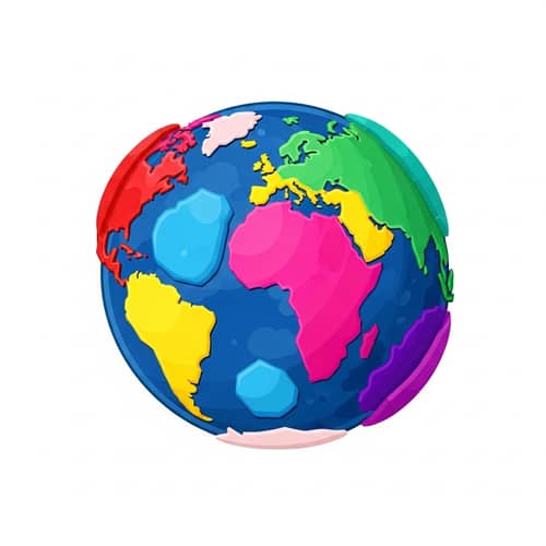 Vibrant Alien Planet Illustration with Geometric Continents