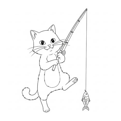Whimsical Cartoon Cat Line Drawing