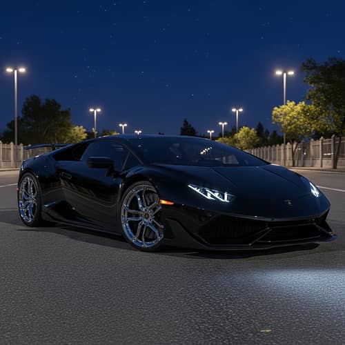 Sleek Black Lamborghini | Urban Night Scene