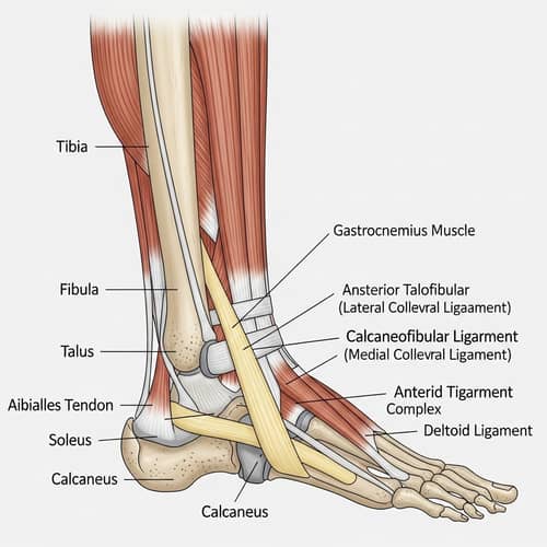 Ankle Joint Anatomy: Muscles and Ligaments Detailed Illustration