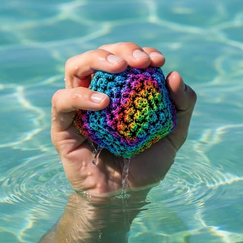 Human Hand Rising out of Water with Colorful Fractal Object