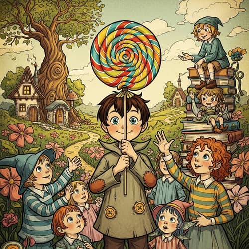 Boy with Candy Surrounded by Children | Fantasy Illustration