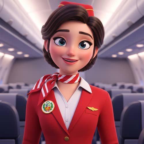 Elegant Stewardess Doll with Peruvian Badge - Professional Animation