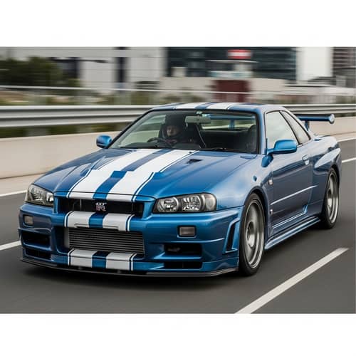 High-Performance Metallic Blue Car | Action Movie Franchise