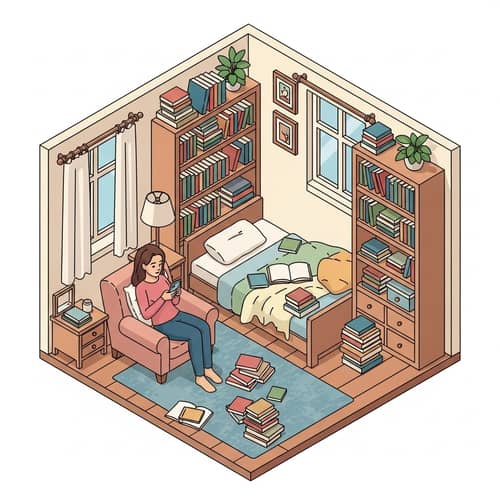 Isometric Bedroom with Bookcases: Charming and Vibrant Design