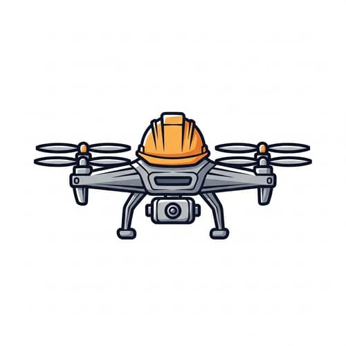Cartoon-Styled Drone with Construction Helmet Logo Design