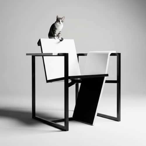 Sleek and Modern Chair with Playful Cat | Minimalistic Contemporary Design