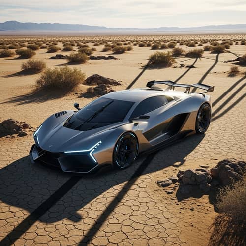 Futuristic Car in Vast Desert | Modern Design in Barren Environment