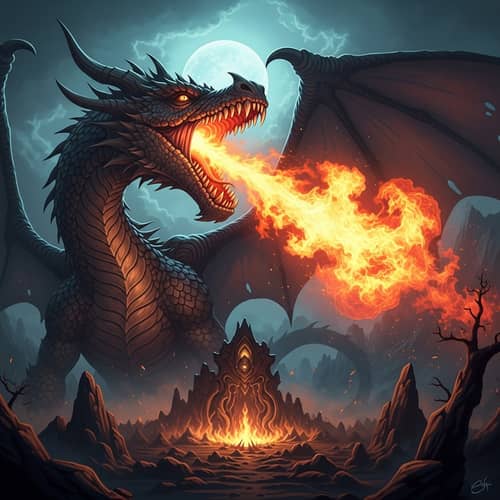 Monumental Fire-Breathing Dragon Abstract Art