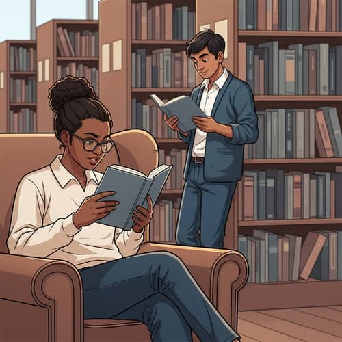 Diverse Individuals Enthralled in Reading at Library