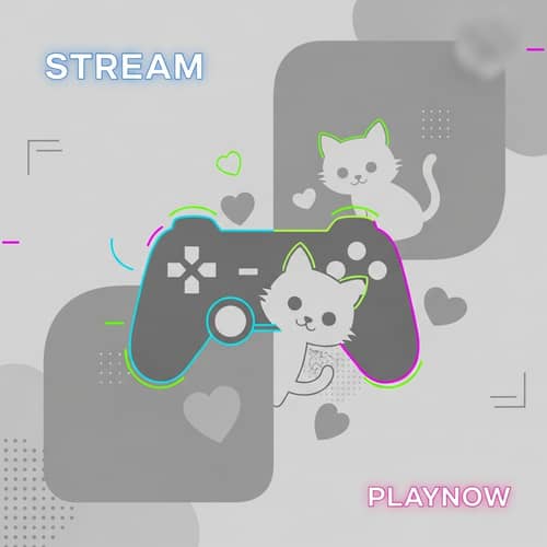 Minimalistic Grey Banner with Gamepads, Kittens, and Hearts