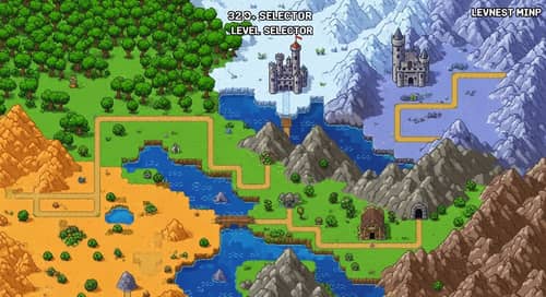 Retro Pixelated Level Selector Map - Adventure Pixel Art Landscape