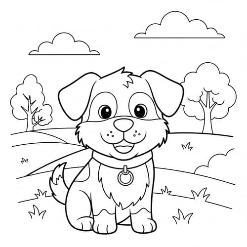 Cute and Friendly Dog Illustration for Kids | Easy-to-Color Style