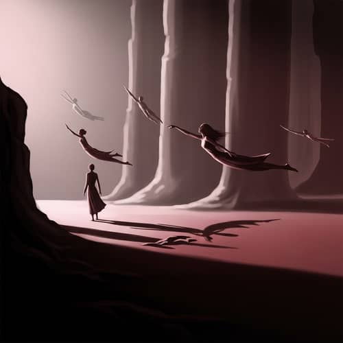 Surreal Gothic Dreamscape in Monochromatic Palette with Crimson Accents