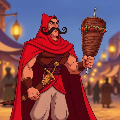 Arabian Cartoon Character with Kebab | Mustached Guard