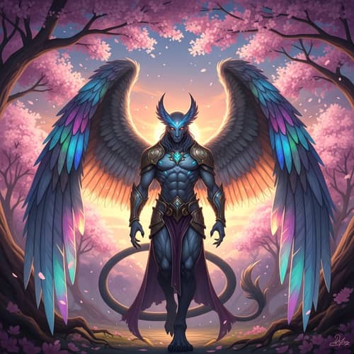 Fediel: Majestic Mythical Creature with Stained Glass Wings