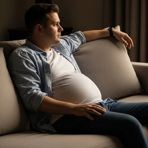 Comfortable Overweight Man Sit Couch | Body Diversity Photo