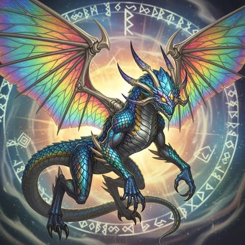 Fantastical Imaginary Creature with Colorful Scales and Wings