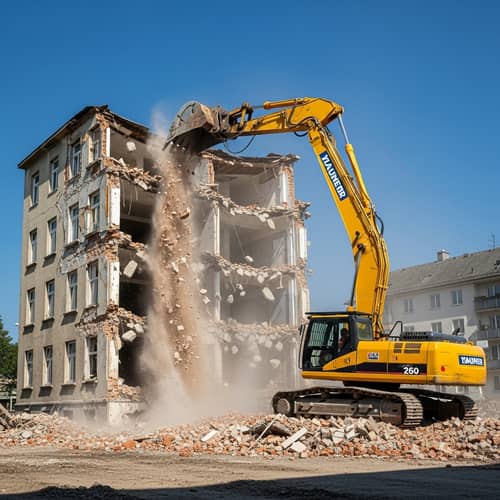 Powerful Excavator Demolishing Multi-Story Building | Construction Site