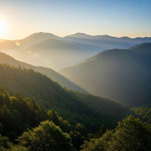 Tranquil Sunrise Over Lush Green Mountains