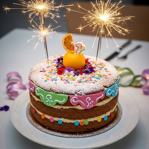 Colorful Multi-Layered Birthday Cake with Edible Flowers and Candied Citrus