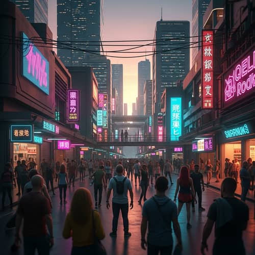 Futuristic Neon Cityscape at Sunset | Globalized Society View