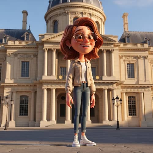 Digital 3D Animation-Style Image of Smiling Girl in Paris