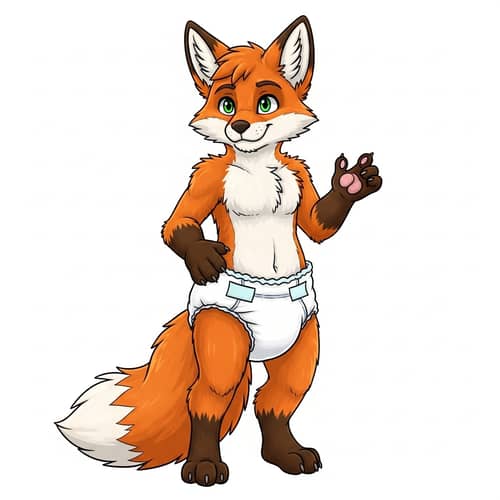 Anthropomorphic Fox in a Diaper - Whimsical Art