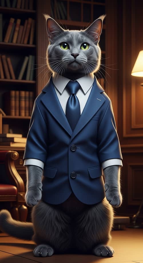 Elegant Cat in Blue Suit - Majestic Feline Fashion